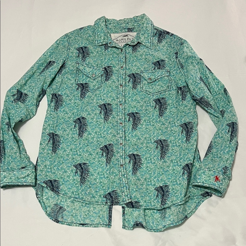 Barn Fly Trading 100% Cotton Floral & Headdress Print Button Down Shirt